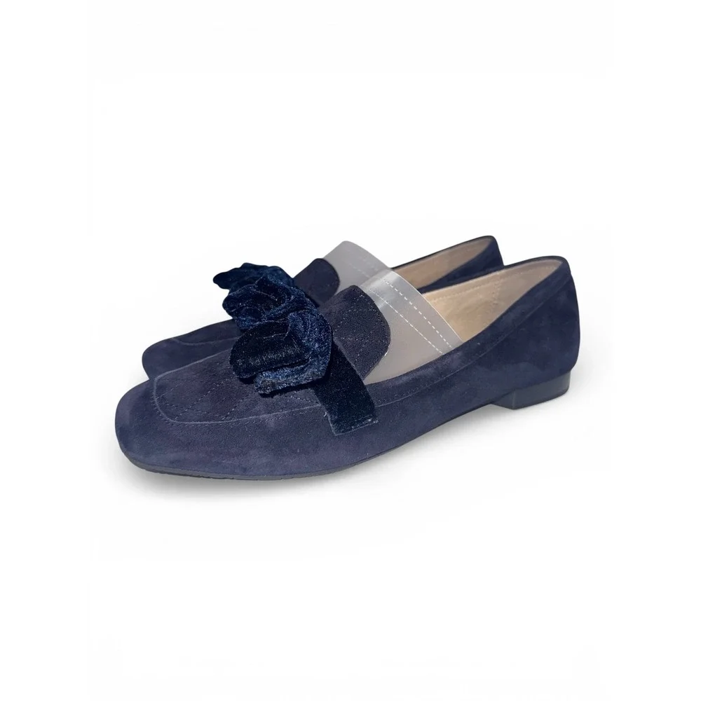 Donald Pliner Harriet Blue Quilted Suede Velvet Bow Loafers Flats Women's Size 8